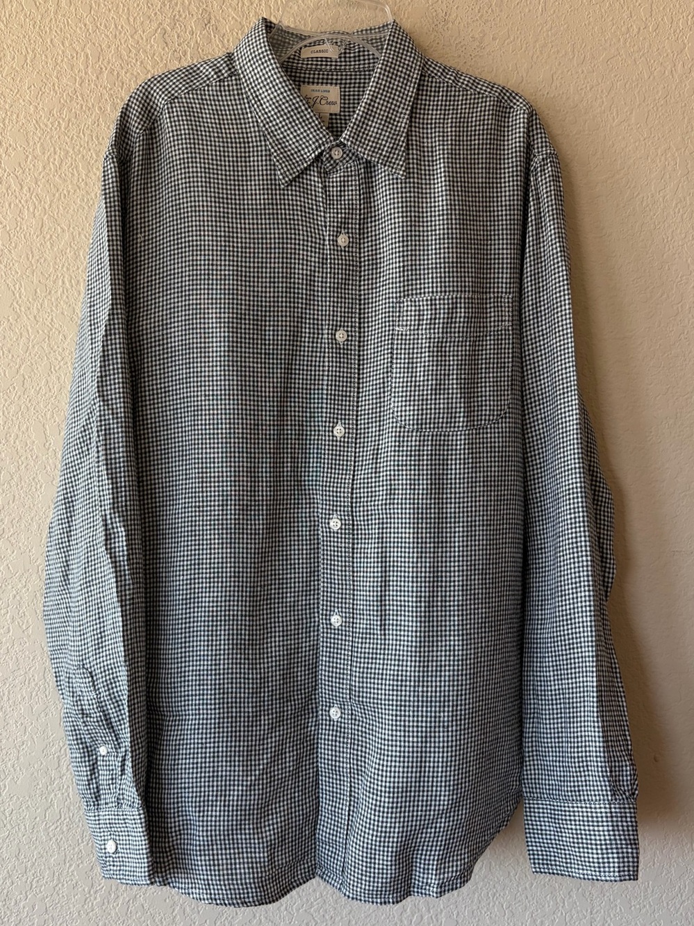 J.Crew Baird McNutt 100% linen black-and-white gingham long-sleeve button-down L